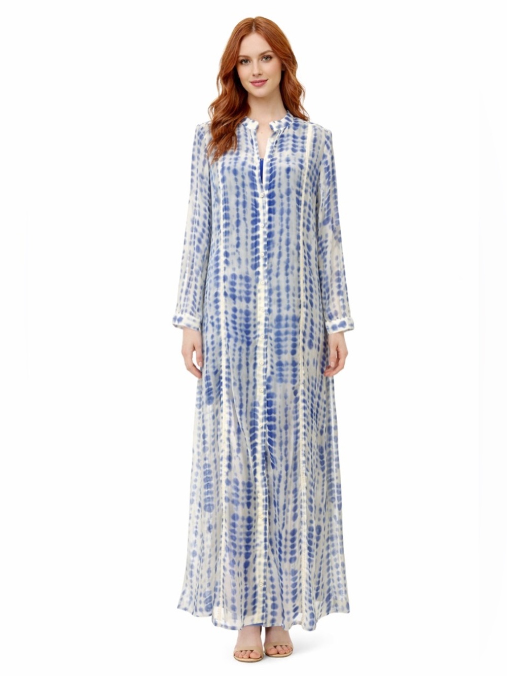 Soft Surroundings Blue White Sheer Maxi Dress Slip XS Coastal Boho